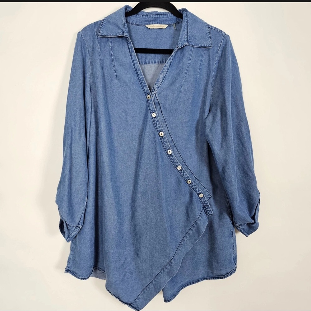 Soft Surroundings Light Blue Wrap-Style Button Down Shirt